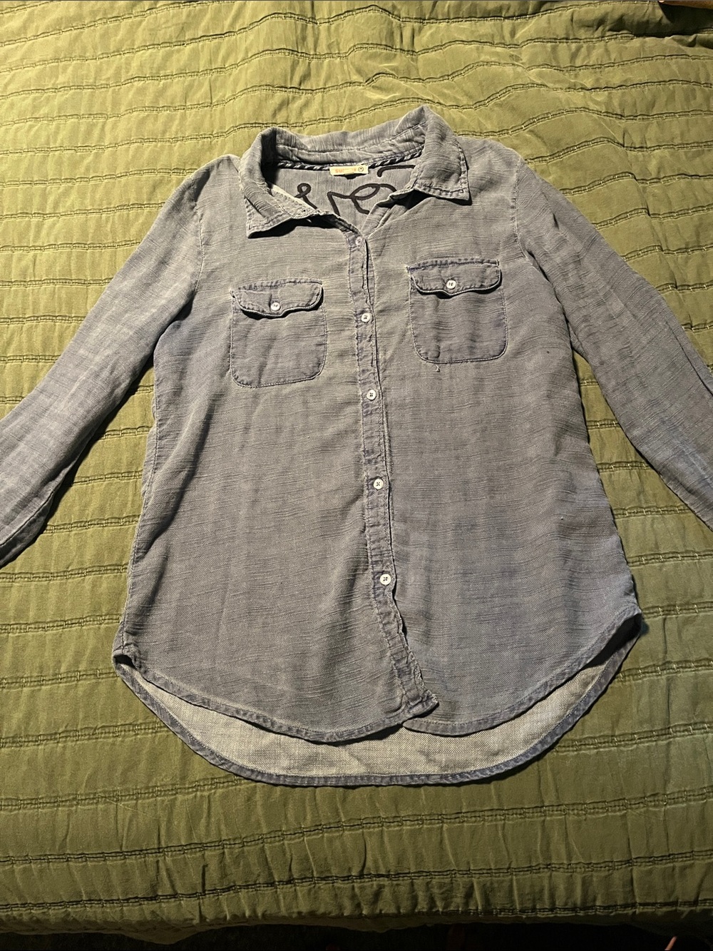 Sundry Light Blue Button-Down Love is All Embroidered Shirt - Long Sleeve